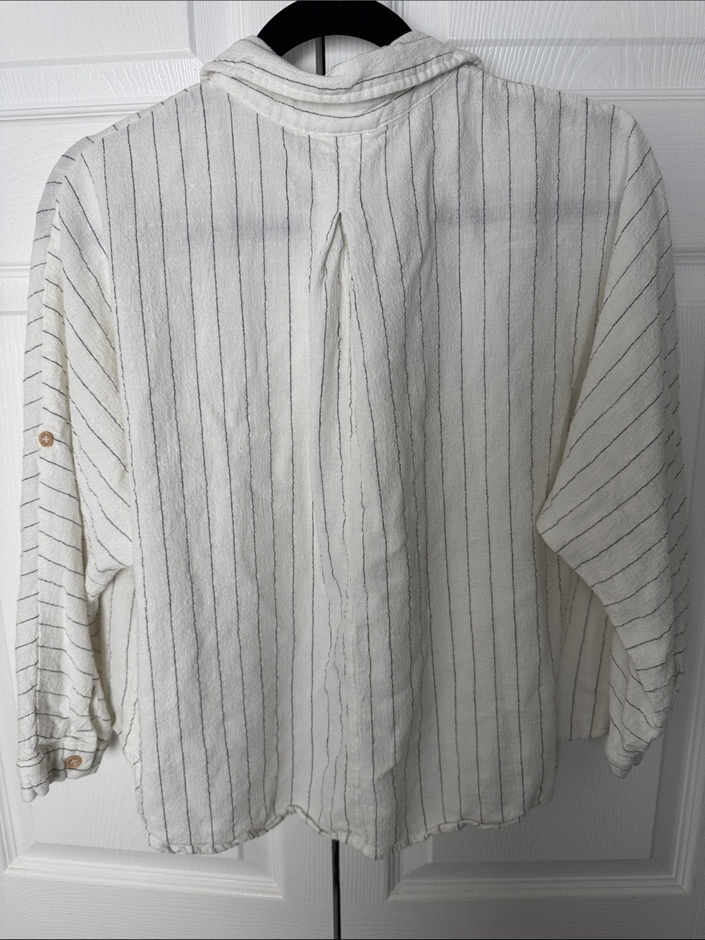 Lightweight White Button-Down Shirt with Thin Black Stripes - Picture 5 of 6